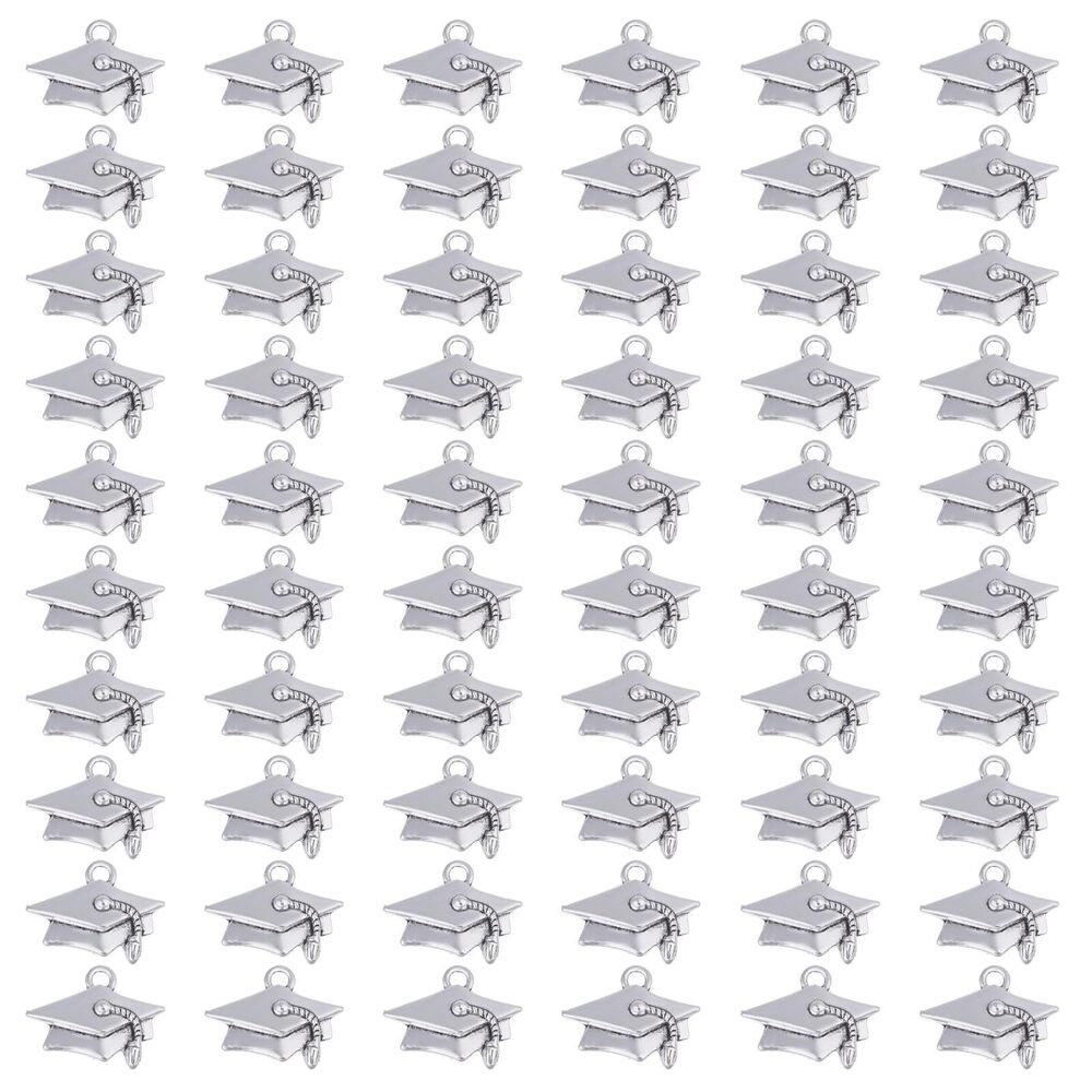 3564 60 Pcs Antique Silver Graduation Cap Pendant Graduation Cap Charms